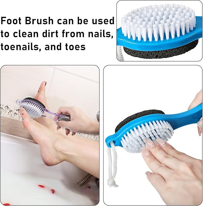 Pumice Stone Brush for Feet 4 in 1, Foot File Callus Remover, Foot Rasp and Sand Paper Pedicure Tools with Handle, Shower Foot Scrubber, Soft Smooth Feet for Home Foot Care,4 Pack