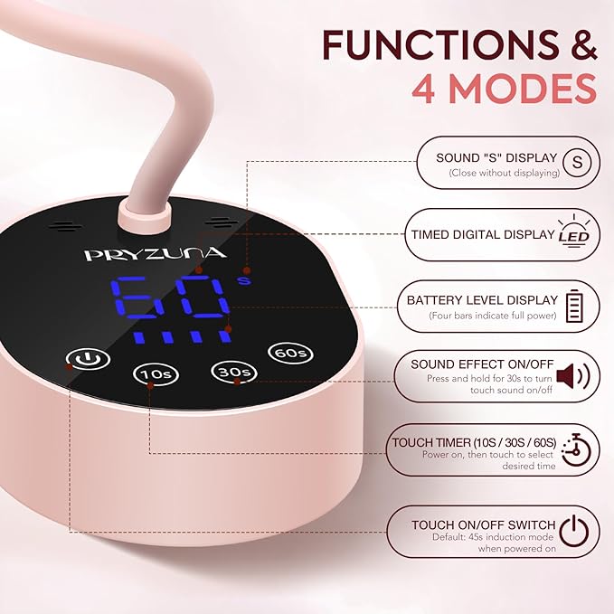 UV LED Nail Lamp, Cordless Gooseneck Mini Flash Cure UV Lamp for Gel X Nails, 36W Portable USB Rechargeable Nail Dryer with Auto Sensor, 4 Timers & LCD Display for DIY Home Manicure (Pink)