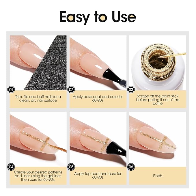 GELLEN Gold Silver Liner Gel Nail Polish, 2Pcs 10ml Soak off Uv Lamp Glitter Nail Art Polish Set with Built Thin Brush, Gel Art Paint for Sparkly Shiny Swirl Nails, Christmas Diy Gift for Women Girls