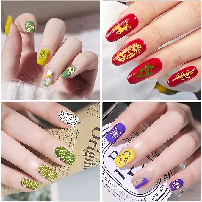 Biutee Nail Stamping Plates set 8 pcs Nail stamping polish gel 10pcs Templates with stamper Nail Art Plates set Valentine Nail Plates animal flower Rose design
