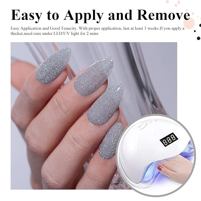 Imtiti Silver Gel Nail Polish, Glitter Silver 3 in 1 One Step Gel Polish Color Soak Off UV LED fall winter Nail Gel Polish Nail Art Starter Manicure Salon DIY Christmas Gift, 0.5 Fl Oz