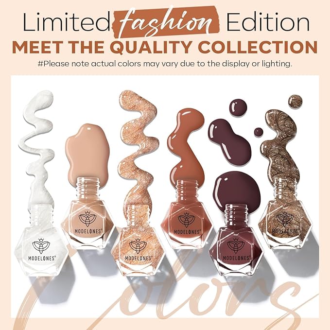 modelones Brown Nail Polish Set 6 Colors, Fall Winter Nude Silver Glitter Nail Polish Skin Tone Collection Quick Dry Mini Manicure DIY Nail Art Salon Home Gifts For Women Girl