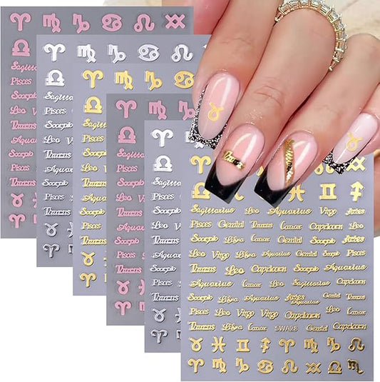 6 Sheets Letters Nail Art Stickers for Nail Art 3D Self-Adhesive Gold Silver Pink Initial Alphabet Nail Decals English Alphabet Nail Stickers Nail Art Supplies for Women Girls DIY Manicure Salon