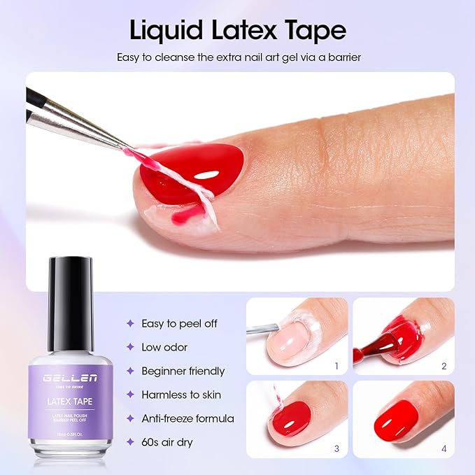 Gellen Gel Remover for Nails - Pro, Gel Polish Remover with Peelable Liquid Latex for Nails, Gel Nail Remover Kit Fast Nail Gel Removal in 2-5 Minutes Professional No Soaking or Wrapping