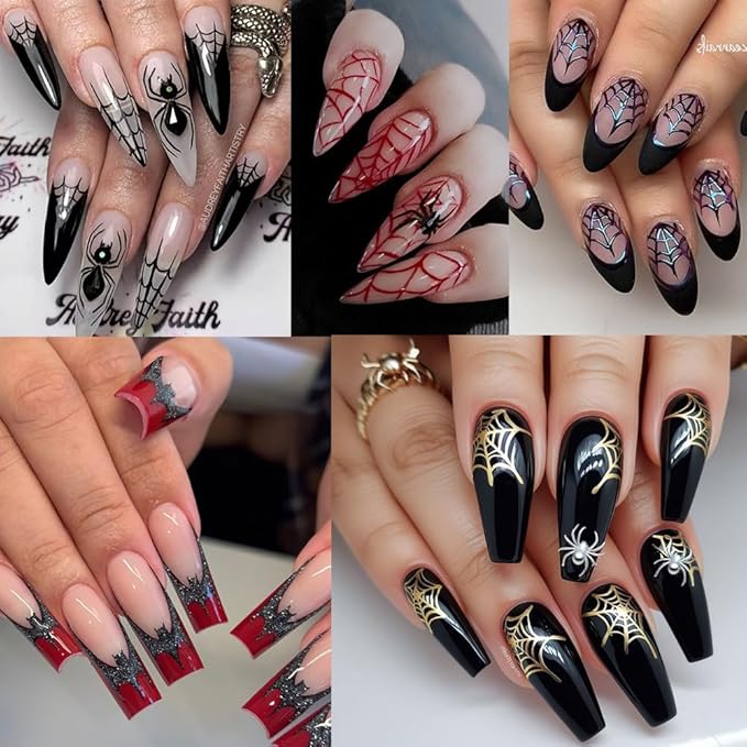 9 Sheets Halloween Nail Stickers for Nail Art, 3D Self-Adhesive Bat Spider Web Nail Decals, Ghost Pumkin Leaf Nail Supplies Nail Art Design Accessories for Women and Girls Manicure DIY Decoration