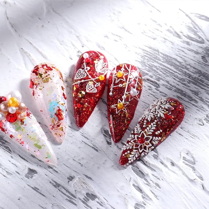 5D Embossed Snowflake Nail Art Stickers Christmas Nail Decal White Flower Lace Nail Decal Snowflake Leaf Nail Sticker Design Self-Adhesive Nail Decoration Supplies for Women DIY Christmas Manicure