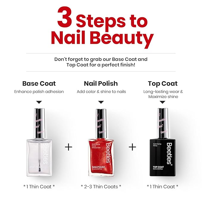 Beetles Red Nail Polish 15ML Quick Dry Glitter Fingernail Polish 4th of July DIY Salon Christmas for Women