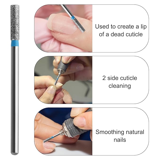 3/32 Cuticle Nail Drill Bit,Micro Safety Professional Diamond Bits for Nails Nail Buffer Bit Nail Trimer, Under Nail Cleaner Cuticle Remover Nail Prepare, Nail Supplies for Nail Techs(Medium)