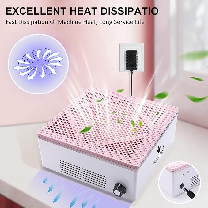 80W Nail Dust Collector Super Powerful Dust Collector Nail Tech with Reusable Filter Adjustable Nail Vacuum Dust Collector Electric Dust Suction Machine for Acrylic Gel Nail Polishing