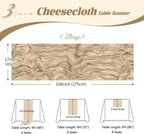 3 Pack Beige Cheesecloth Table Runner, 17 x 108 inch, Semi Sheer Boho Cheese - Image 3