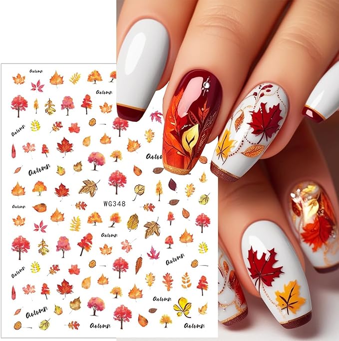 6 Sheets Fall Nail Stickers for Nail Art 3D Self-Adhesive Maple Leaf Nail Art Stickers Autumn Squirrel Pine Cone Pumpkin Nail Decals Thanksgiving Turkey Nail Design Sticker for Women Nails Decoration