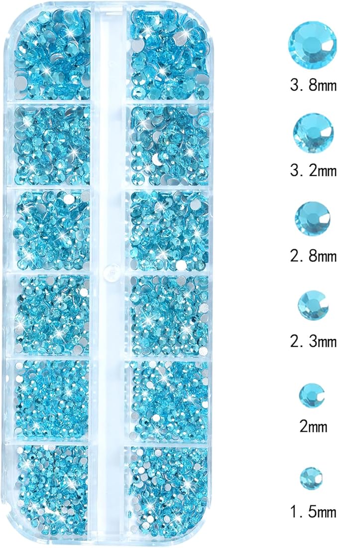 Nail Rhinestones - 3D Multi Shape Size, Flat Back, Manicure Rhinestones Charms, Crystal Lake Blue Gems, with Kit, for Nail Art, Bedazzling Acrylic Nails, DIY Decor