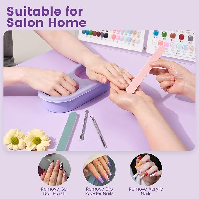 Quaferen Dual Nail Soaking Bowl: 3nd Generation 2-in-1 Manicure Bowl Acetone Proof for Women, Time-Saving Soak Off Gel Nail Polish Dip Powder Acrylic Removal Kit for Salon Home (Normal Size,Purple)