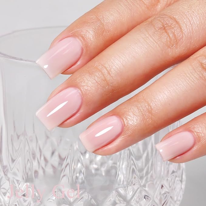Imtiti Jelly Gel Nail Polish - Nude Sheer Spring Summer Translucent Gel Polish Nail Art Manicure Salon DIY Design Kit 10ML