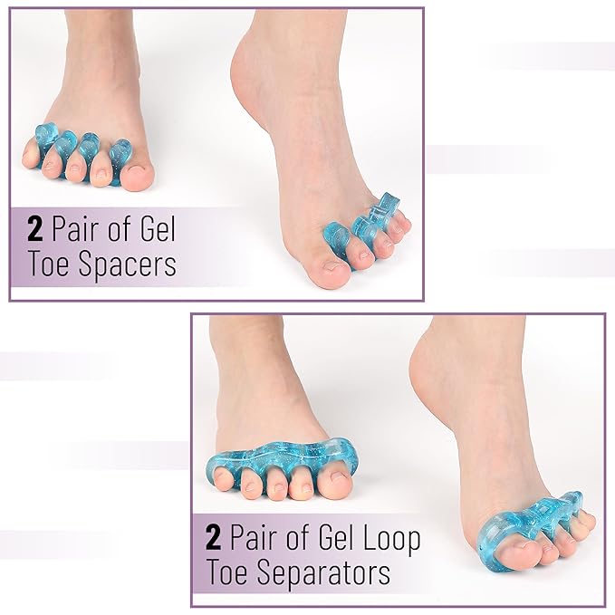 Dr. JK- ToePal Gel Toe Separator, 4 Pairs, Blue, Toe Spacers, Bunion Corrector, Christmas Gifts