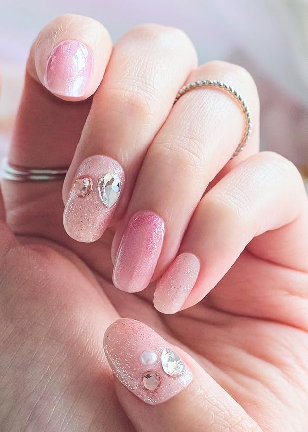 ohora Semi Cured Gel Nail Strips (N Mermaid Glow) - Works with Any Nail Lamps, Salon-Quality, Long Lasting, Easy to Apply & Remove - Includes 2 Prep Pads, Nail File & Wooden Stick