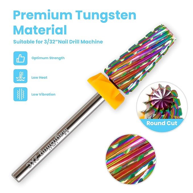 Professional 5 in 1 Tapered Nail Drill Bits, 3/32'' Safety Tungsten Carbide Bits, Remove Hard Gel Fast, Left & Right Hand Use, Easy for Beginner, Technicians Bits, Double Coarse.