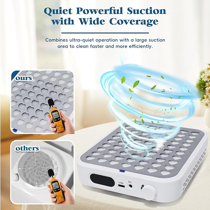 Rechargeable Nail Dust Collector - Professional Dust Collector Nail Tech with LED Display, Adjustable Speed, 2 Reusable Filter, and Strainer Panel for Acrylic Nails Polishing Manicure Salon Home