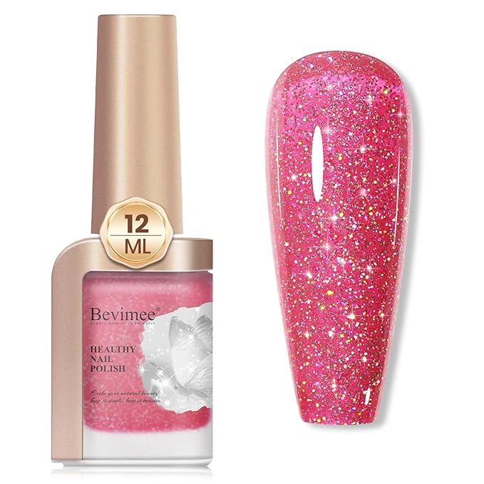 Glitter Nail Polish 12ML Quick Dry Nail Polish Shimmer Holographic Long Lasting Nails Iridescent Fingernail Polish Reflective Nail Lacquer Sparkle Color Nail Art for Beginner-1PC