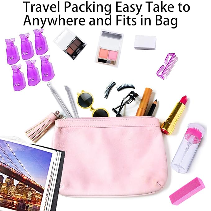 Nail Polish Remover Tools Kit - 500 Pcs Polish Remover Cotton Pads, 10 Pcs Purple Polish Remover Clips Caps, 1pc Nail Polish Remover Bottle, 1pc Cuticle Pusher, 1pc Nail Brush, 100/180 Grit Nail File and Rectangular Nail Buffer Block Tools