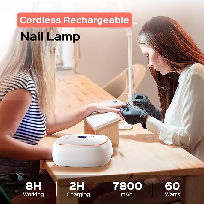 BOLASEN Cordless Rechargeable UV LED Nail Lamp, 60W Gel Nail Light with Ceramic Technology, Portable Wireless LED Nail Dryer with Metal Base, Professional Curing Lamp with Atmosphere Light, HALO 10PRO