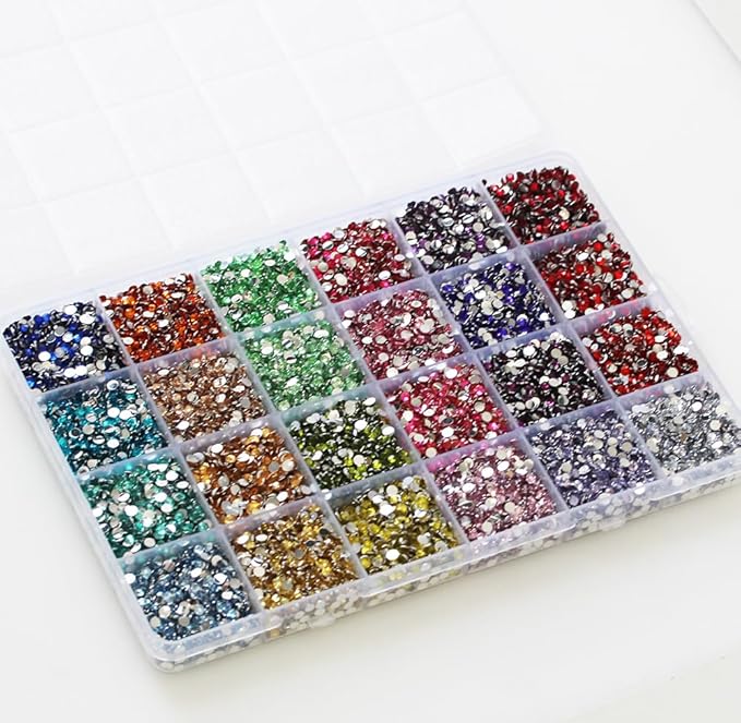 24000Pcs Nail Art Rhinestones, BetterJonny 24 Colors 3mm Round Nail Flatback Rainbow Gems Set with Tweezers and Pencil AB Glitter Flat-Bottomed Rhinestone for Crafts Decoration and Jewelry Making