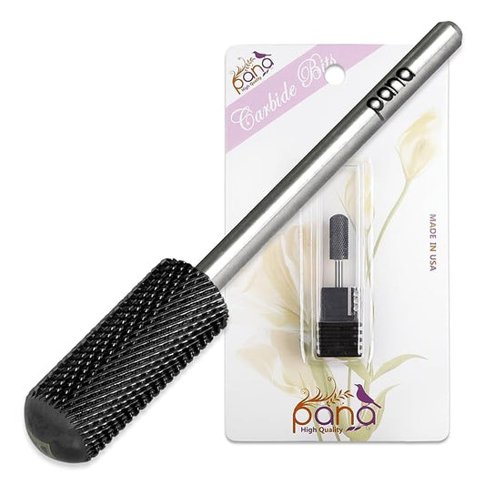PANA 3/32" Small Smooth Round Top Safety Carbide Nail Drill Bit for Gel Polish & Acrylic Removal Nail Salon Manicure Pedicure Electric File Tools (Small Barrel - DLC Black, Fine)