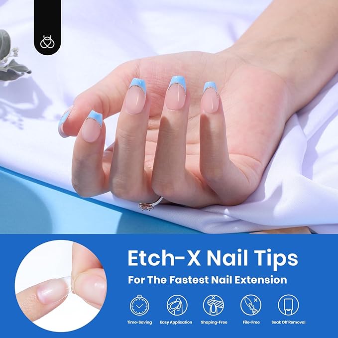 Beetles Gel Nail Kit Etch X Nail Tips 504Pcs Pre Filed Half Matte XS Short Coffin Gel Nail Tips Full Cover False Fake Clear Acrylic Press on Nails