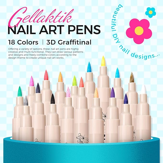 18 Color 3D Nail Art Pens Set, 0.7MM Nail Polish Pens for Nail Art Dotting Pen Drawing Painting Liner Brush for DIY Nail Design, Home & Salon Manicure Tools