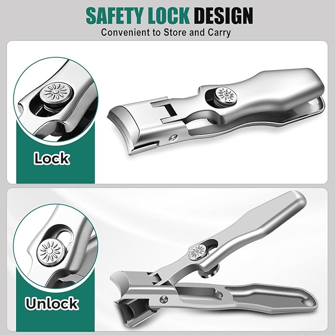 Nail Clippers for Men Thick Nails with Catcher, Upgraded Slanted Ingrown Toenail Clippers for Seniors, No Splash Fingernail Clipper with Wide Jaw Opening, Heavy Duty Nail Clipper for Thick Toenails