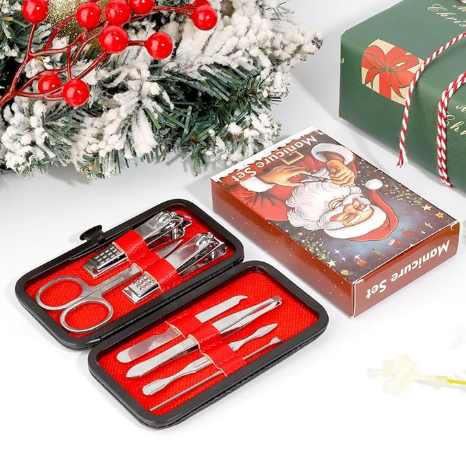 Christmas Gift for Dad Gifts Nail Clippers for Men Boyfriend Husband Nail Kit 7 in 1 Leather Case Travel Manicure Set Finger and Toe Nails Tool Gift for Father Grandpa Birthday Father Day for Him