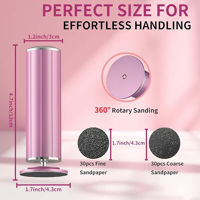 Electric Callus Remover for Feet, USB Power Supply Electric Foot File Sander Scrubber with Speed Controller 60Pcs Replacement Sandpaper Disk for Dead Skin, Cuticles