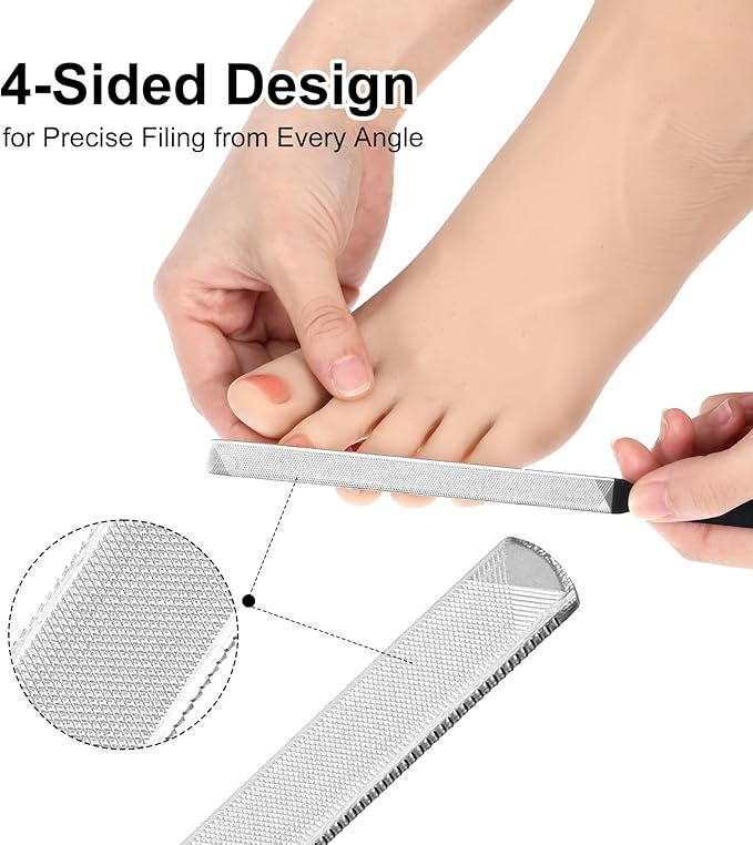 Metal Toenail File, 3Pcs Heavy Duty Toenail File for Thick Toenails Fingernails Stainless Steel for Men & Women, 7 Inch Durable Professional Nail Care Tool