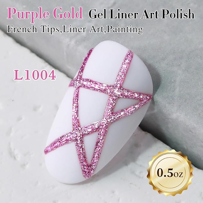 Double Rhythm 15 Ml Metallic Gel Liner Nail Art Gel Bronze Mirror Chrome Painted Drawing Stripper 3D Effect Gel Polish (Glitter Rose Gold-L1004)