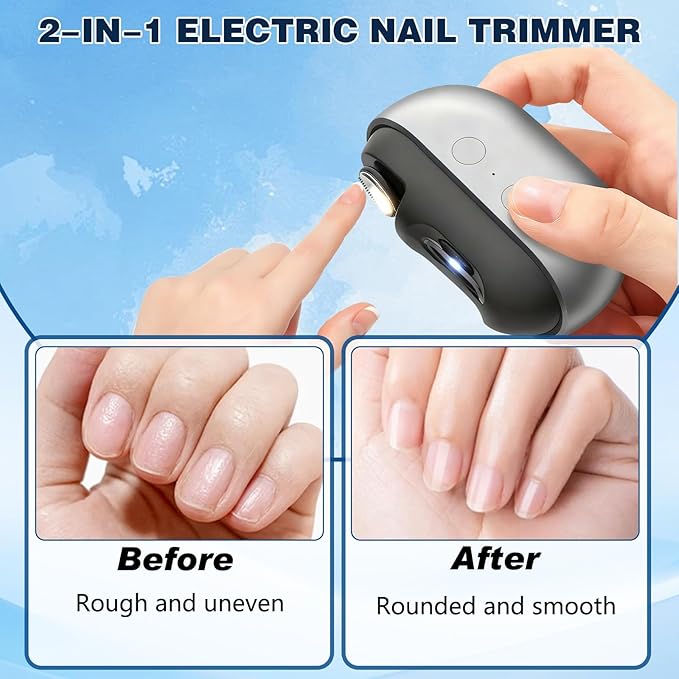 Fanyil Easy Clip Nail Clippers,Easyclip Smart Nail Clipper,Electric Nail Clipper, 3-in-1 Automatic Nail Trimmer, Polisher & Clip Storage with LED Light,for Seniors, Kids (White)