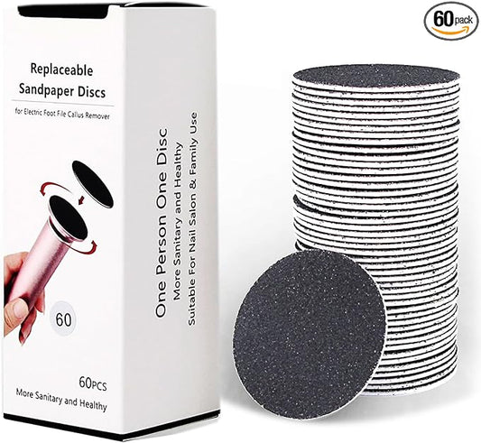 60pcs Replaceable Sandpaper Refill Discs for Electric Foot File Callus Remover Hard Dry Dead Skin Removal (Coarse 60 Grit)
