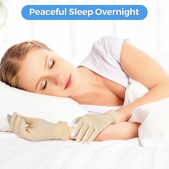 Cotton Moisturizing Gloves Overnight Hand Beauty Gloves Touchscreen Sleeping Gloves (XS-Beige, Count, 2)