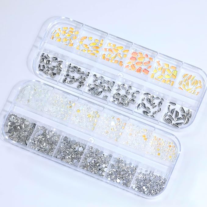 HNUIX Nail Rhinestones for Nails - 3D Multi Shapes, Flat Back, Small Nail Gems, Crystal & Aurora Nail Diamonds, with Kit, for Nail Art, DIY Decor