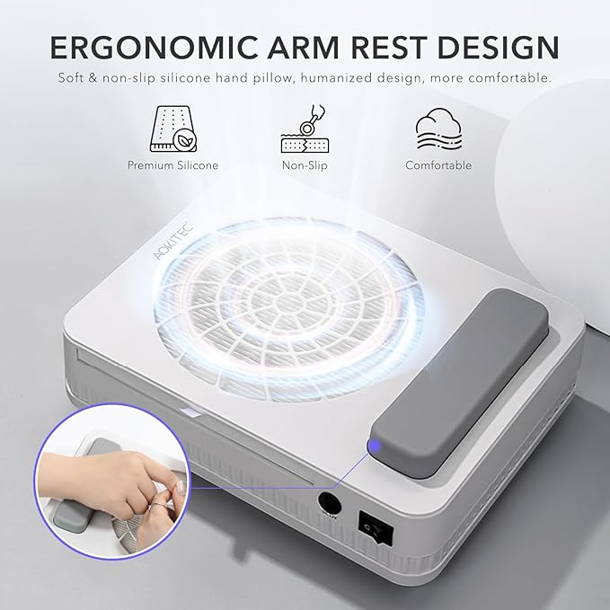 Aokitec Professional Nail Dust Collector with Reusable Filters: 48W Dual-Use Electric Powerful Vacuum Fan Dust Suction Machine Manicure Pedicure Tool for Acrylic Nail Polishing Salon & Home Women