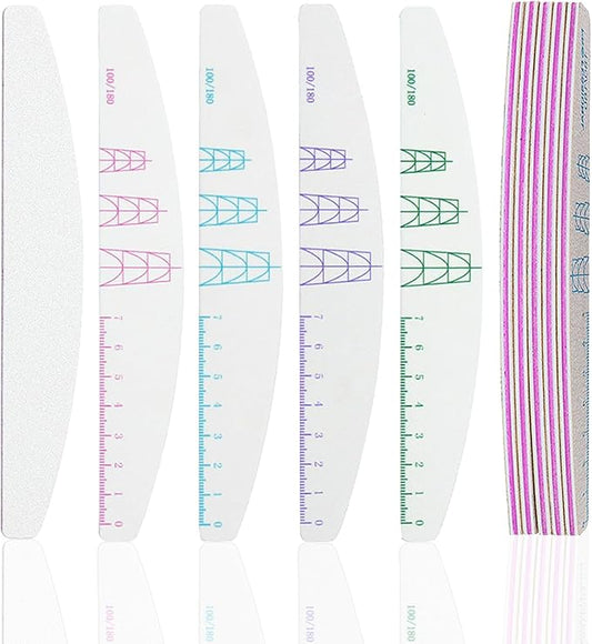 JERCLITY 10 Pieces 100/180 Grit Nail File Professional Double Sided Nail Files with Shape Guides and Ruler Manicure Pedicure Tool Nail Buffering Files