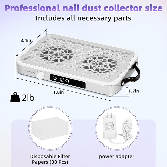 Nail Dust Collector,Professional Dust Collector Nail Tech（Wired）, 1600PA Portable Nail Vacuum with 10 Speeds & 30 Disposable Filters,Suitable for Home & Salon – Low Noise, Quick Heat Dissipation