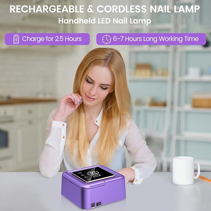 Subay UV Nail Lamp 108W, UV Light for Gel Nail Polish, Cordless LED Nail Lamp with 36 Beads & Touch Display, Nail Light with 4 Timer Mode & Auto Sensor, Fast Curing Nail Dryer for Salon & Home, Purple