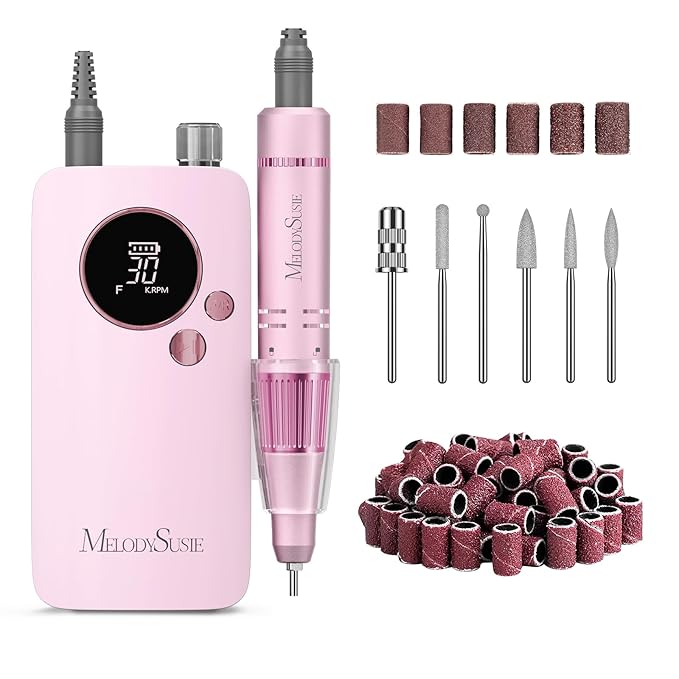 MelodySusie Professional 30000RPM Nail Drill, SC320F Cordless Clip-on Nail File with Drill Bits & Sanding Bands, Rechargeable Electric Efile for Acrylic Nails, Gel Polish Removal at Home Salon