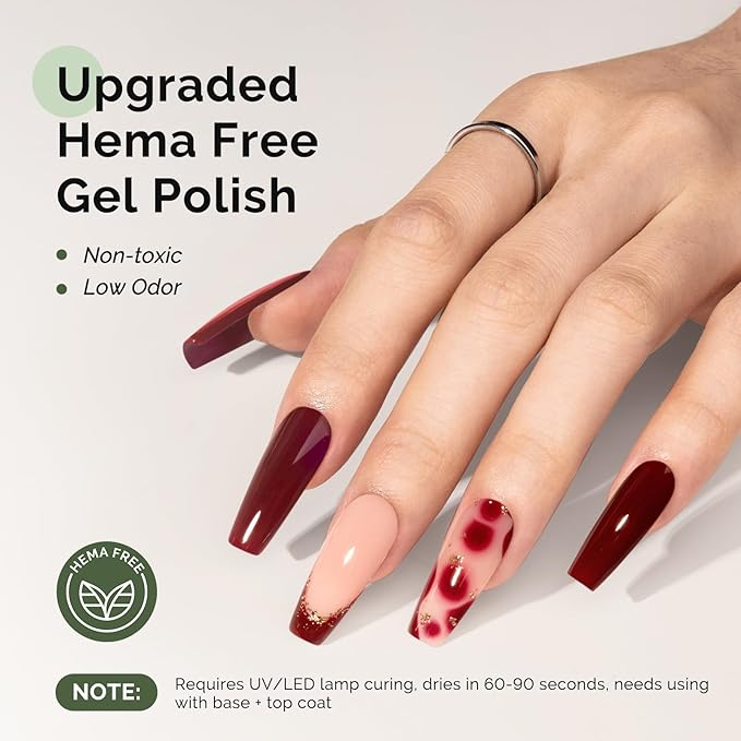 MelodySusie Hema Free Gel Nail Polish, 0.5 Fl Oz Thick Garnet Red Gel Polish, Non-Toxic, Long Lasting, Soak Off UV Nail Polish, Manicure Nail Design Salon DIY Nail Art at Home B3801