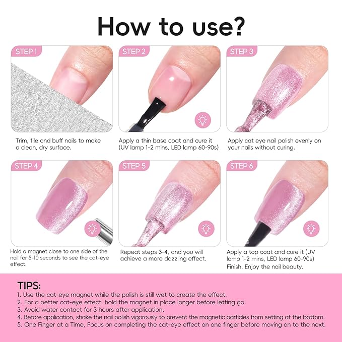 PEACECOLOR Cat Eye Gel Nail Polish Set, 6 Colors Blue Green Pink Glitter Manicure Starter Kit for Salon Need Lamp Curing Nail Art DIY at Home1