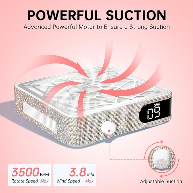 Nail Dust Collector, Cordless Dust Collector Nail Tech, Powerful Vacuum Fan Vent Dust Collector Extractor Dust Suction Machine for Acrylic Nails Polishing, Nail Salon, White Diamond