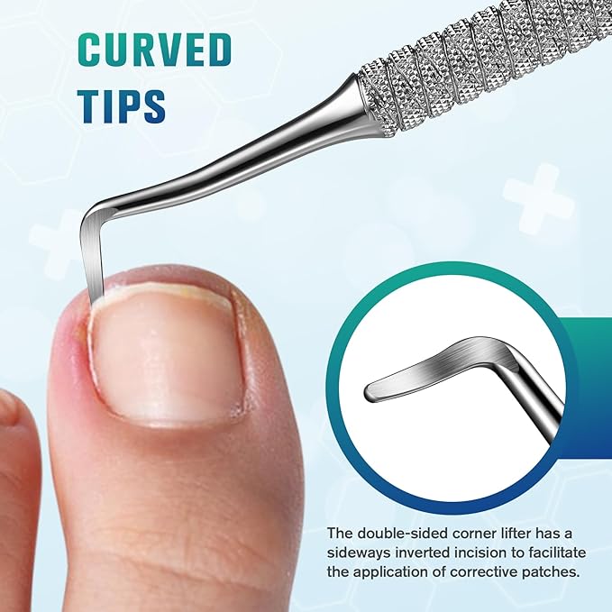 FERYES 50 PCS Breathable Ingrown Toenail Corrector Patch with Double-Ended Stainless Steel Toenail Lifter – Comprehensive Toenail Care Solution