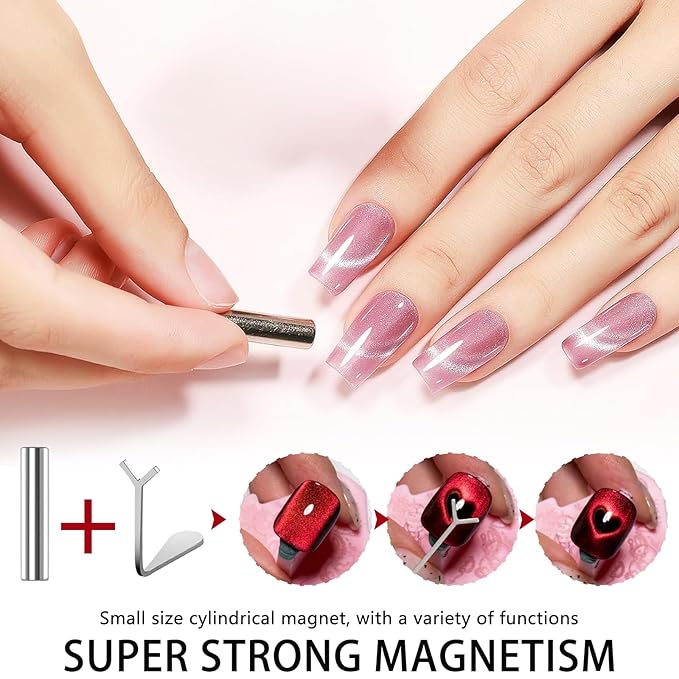 62Pcs Heart Cat Eye Magnet for Nails, Heart Nail Magnet Tools Set, Cat Eye Magnetic Gel Nail Polish Magnets Sticks, Magnetic Bead for Acrylic Nails DIY Manicure Accessories