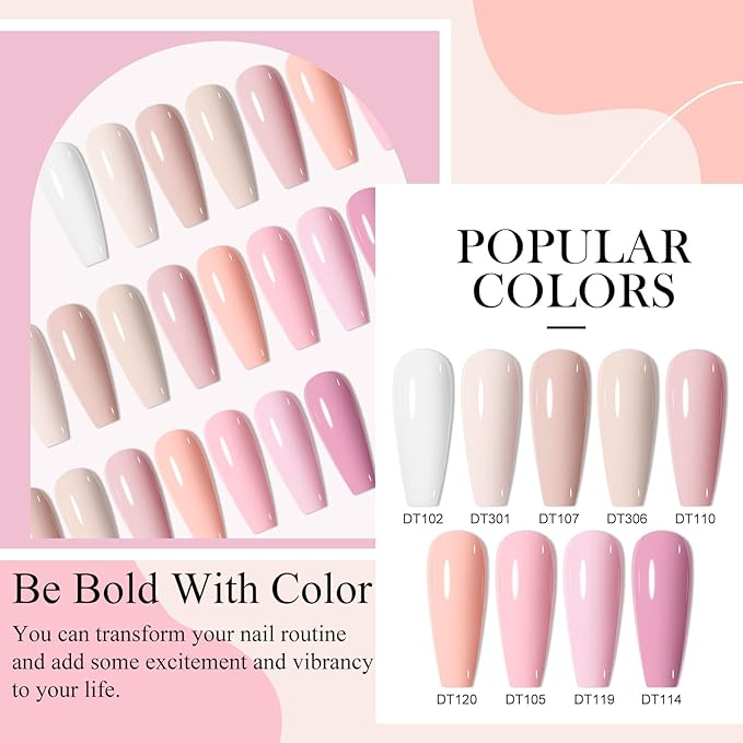 MEET ACROSS 12pcs Gel Nail Polish Set,Soak Off UV LED Lamp Gel Nail Polish Kit,Fashion Shimmer Nail Art Design Gifts for Women Manicure Salon (Pink-1)