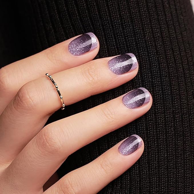 Semi Cured Gel Nail Strips - 30PCS Gel Nail Stickers for UV Light, Long-Lasting Gel Nail Wraps, Salon-Quality Semi Cured Nail Stickers, 2 Weeks Wear, Easy DIY Gel Manicure-Starry Plum